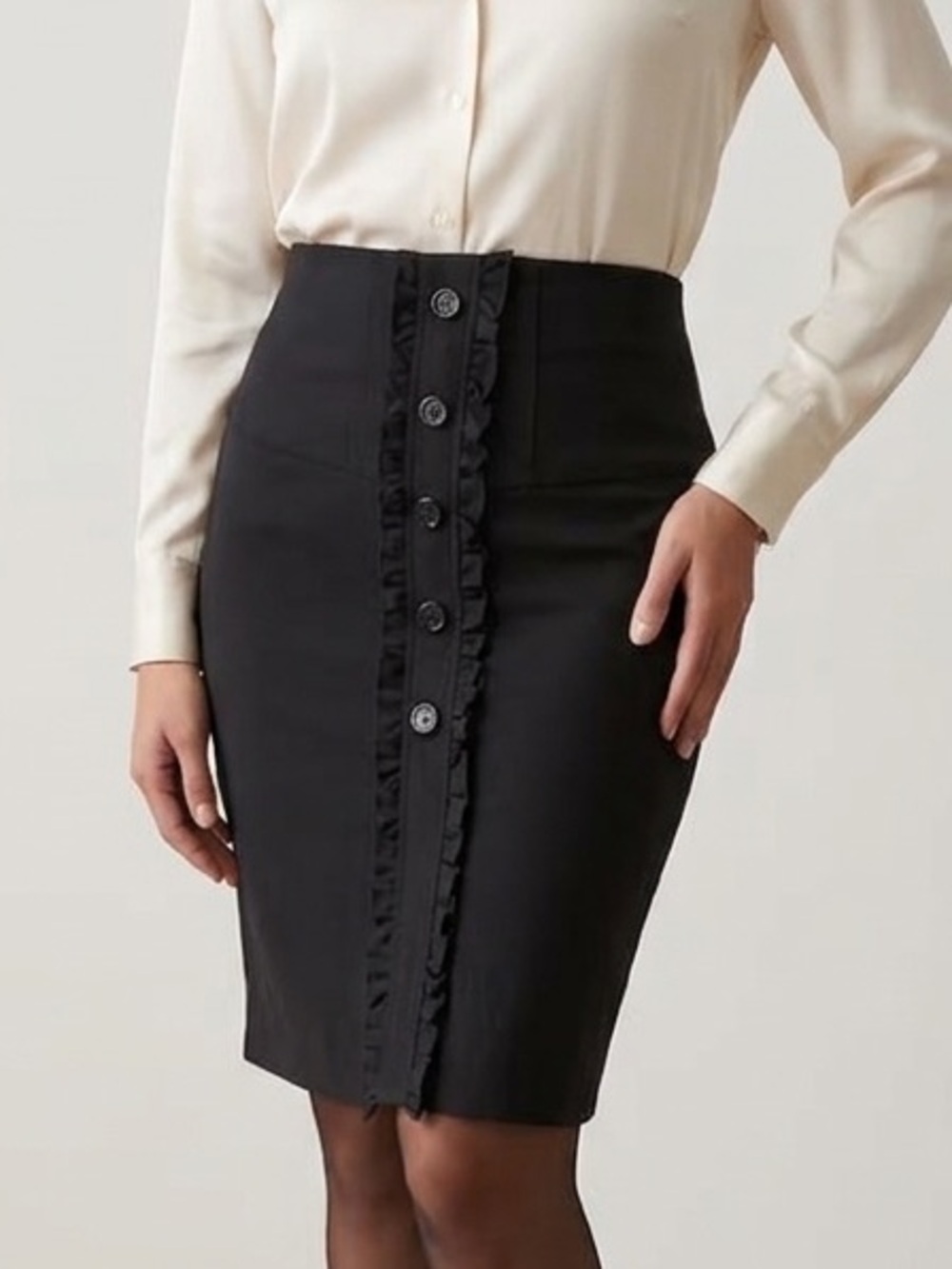 Courtenay Officially Skirt 14🌟Black Ruffled Stretchy Pencil Workwear Career